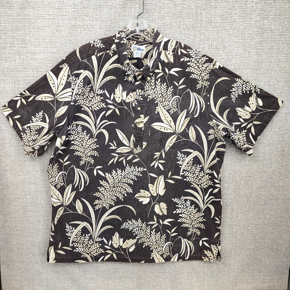 Vtg Reyn Spooner Sz 3XL Hawaiian Popover Tan Brown Floral Tropical Botanical - Picture 3 of 12